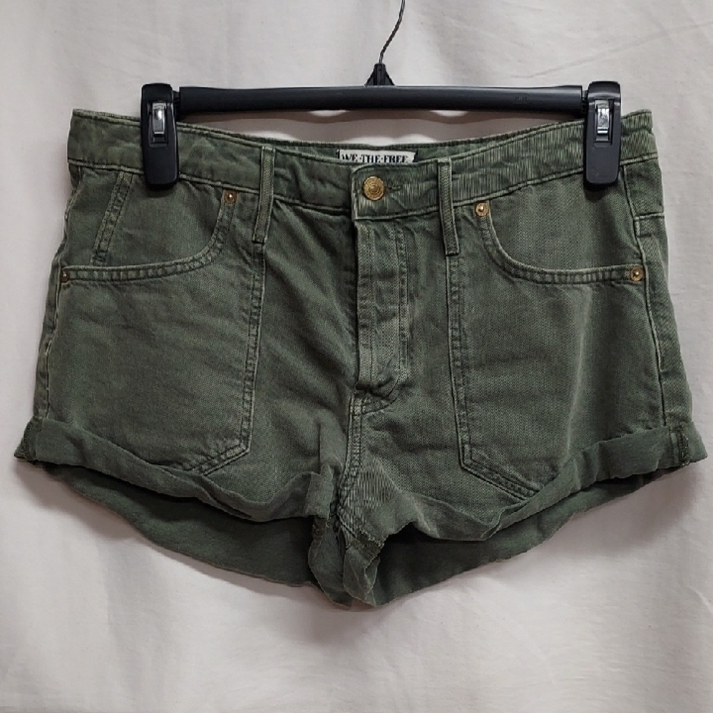 Free People Button Fly Olive Green Beginner's Luck Slouch Shorts